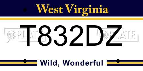 T832DZ West Virginia License Plate