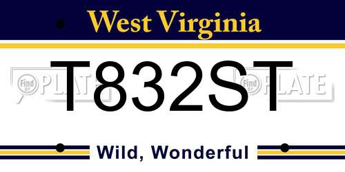 T832ST West Virginia License Plate