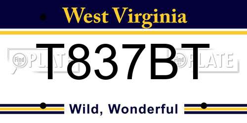 T837BT West Virginia License Plate