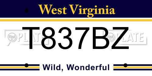 T837BZ West Virginia License Plate