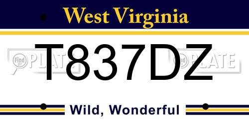 T837DZ West Virginia License Plate