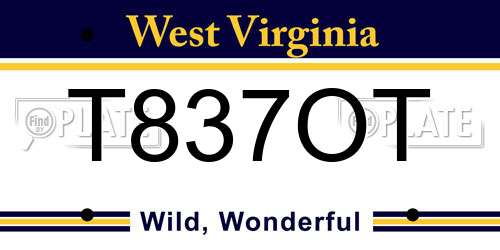 T837OT West Virginia License Plate