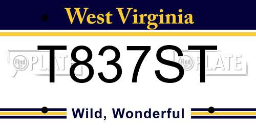 T837ST West Virginia License Plate