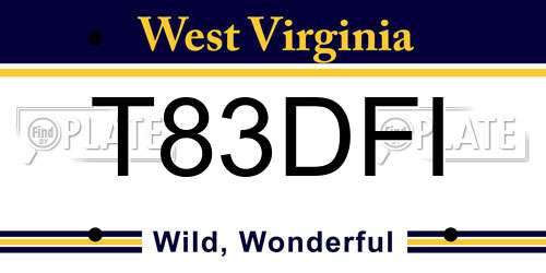 T83DFI West Virginia License Plate