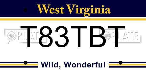 T83TBT West Virginia License Plate