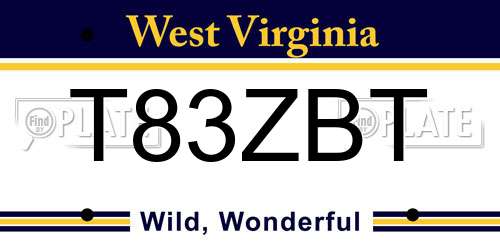 T83ZBT West Virginia License Plate