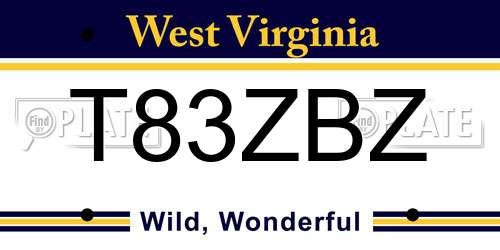 T83ZBZ West Virginia License Plate