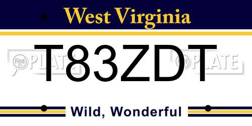 T83ZDT West Virginia License Plate