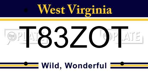 T83ZOT West Virginia License Plate