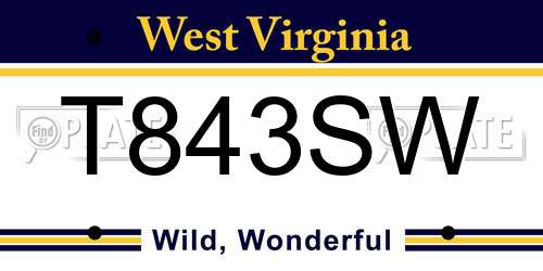 T843SW West Virginia License Plate
