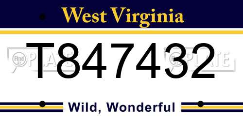 T847432 West Virginia License Plate