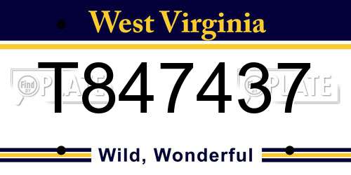 T847437 West Virginia License Plate