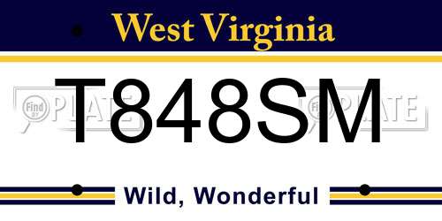 T848SM West Virginia License Plate