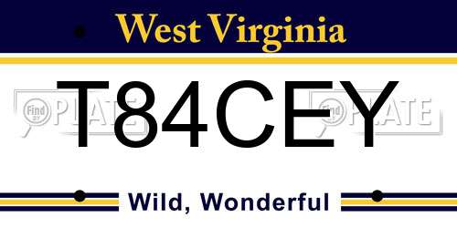 T84CEY West Virginia License Plate