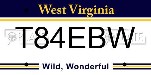 T84EBW West Virginia License Plate