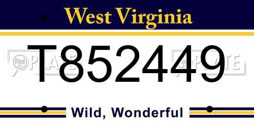T852449 West Virginia License Plate