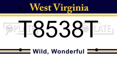 T8538T West Virginia License Plate