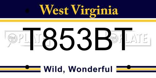 T853BT West Virginia License Plate