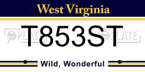 T853ST West Virginia License Plate