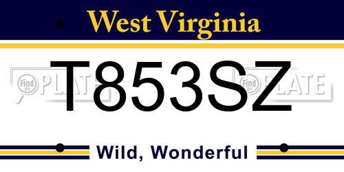 T853SZ West Virginia License Plate