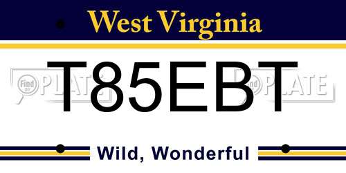 T85EBT West Virginia License Plate
