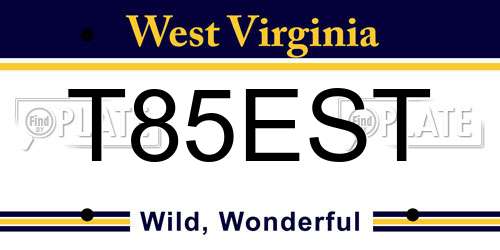 T85EST West Virginia License Plate