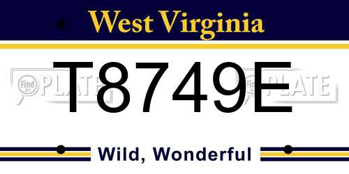 T8749E West Virginia License Plate