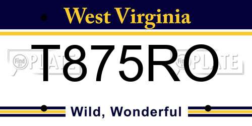 T875RO West Virginia License Plate