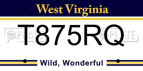 T875RQ West Virginia License Plate
