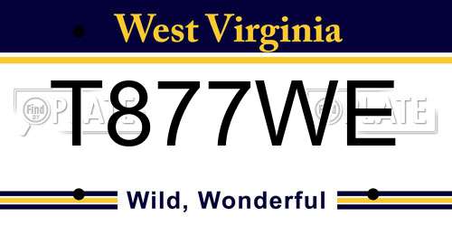 T877WE West Virginia License Plate