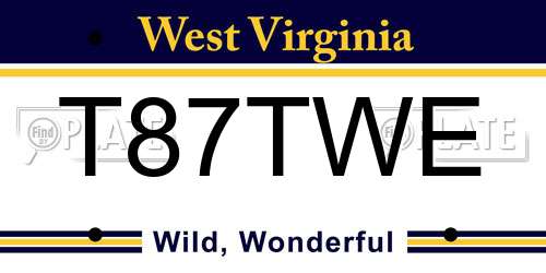 T87TWE West Virginia License Plate