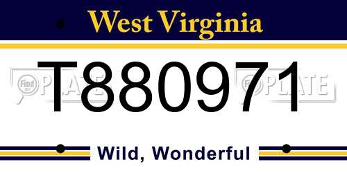 T880971 West Virginia License Plate