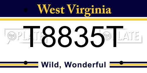 T8835T West Virginia License Plate