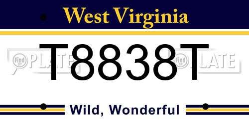 T8838T West Virginia License Plate