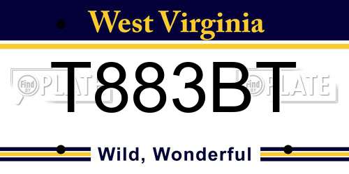 T883BT West Virginia License Plate