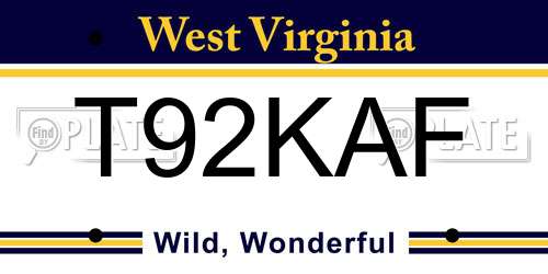 T92KAF West Virginia License Plate