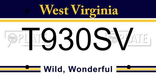 T930SV West Virginia License Plate