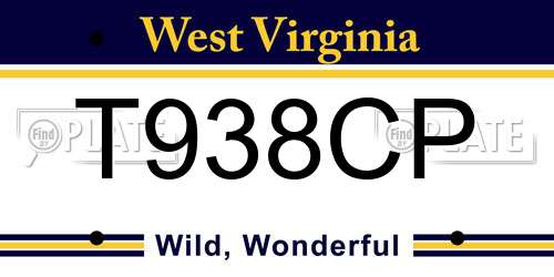 T938CP West Virginia License Plate