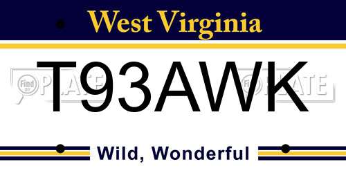 T93AWK West Virginia License Plate