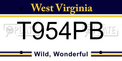 T954PB West Virginia License Plate
