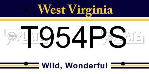 T954PS West Virginia License Plate