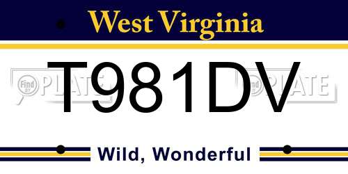 T981DV West Virginia License Plate