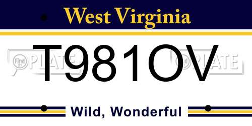 T981OV West Virginia License Plate