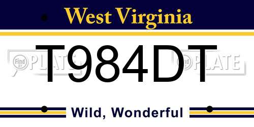 T984DT West Virginia License Plate