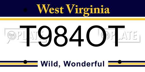 T984OT West Virginia License Plate