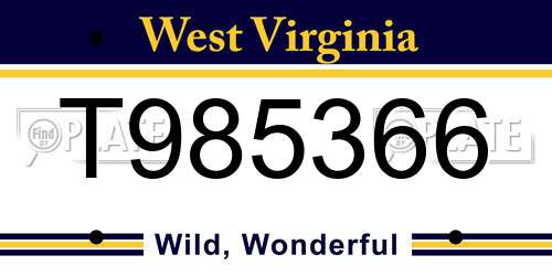 T985366 West Virginia License Plate