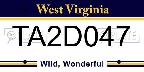 TA2D047 West Virginia License Plate