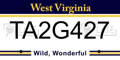 TA2G427 West Virginia License Plate