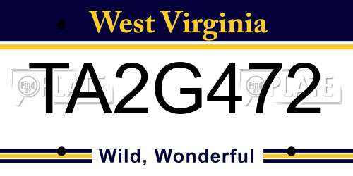 TA2G472 West Virginia License Plate