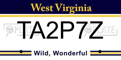 TA2P7Z West Virginia License Plate